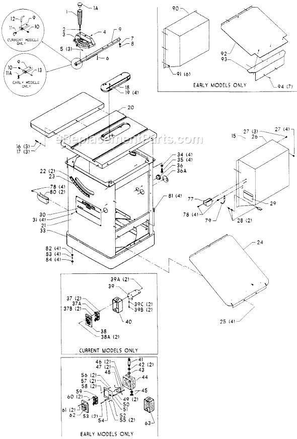 Page A Diagram and Parts List for 34-764 Type 3 Delta Table Saw