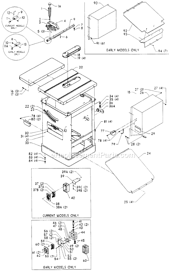 Page A Diagram and Parts List for 34-765 Type 3 Delta Table Saw