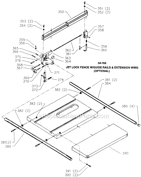 Page D Diagram and Parts List for 34-765 Type 4 Delta Table Saw