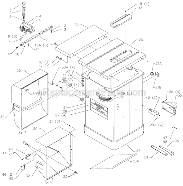 Page A Diagram and Parts List for 34-778L Type 2 Delta Table Saw