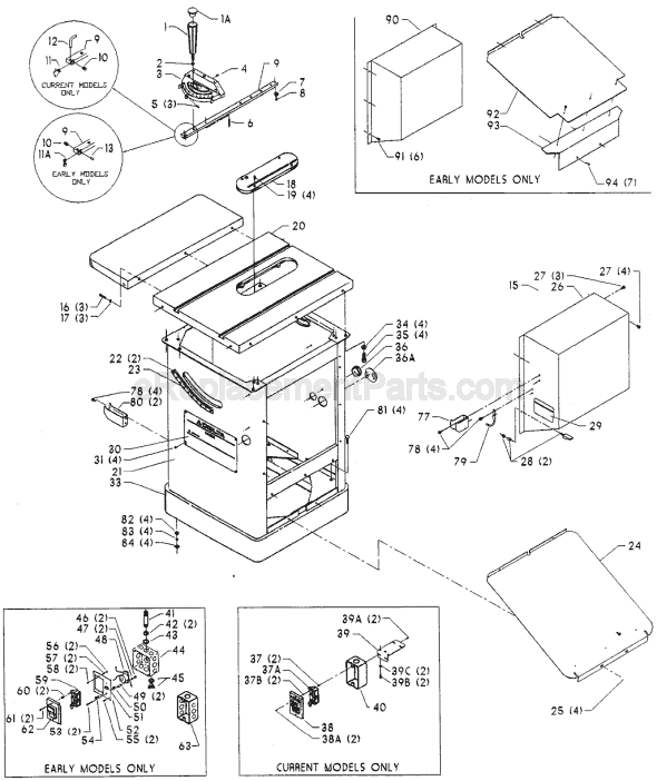 Page A Diagram and Parts List for 34-778 Type 1 Delta Table Saw