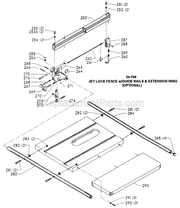 Page C Diagram and Parts List for 34-778 Type 1 Delta Table Saw