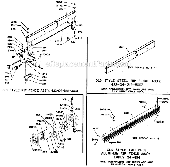 Page C Diagram and Parts List for 34-781 Type 1 Delta Table Saw