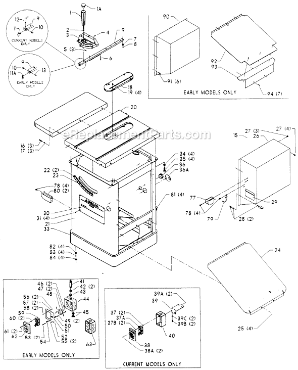 Page A Diagram and Parts List for 34-781 Type 3 Delta Table Saw