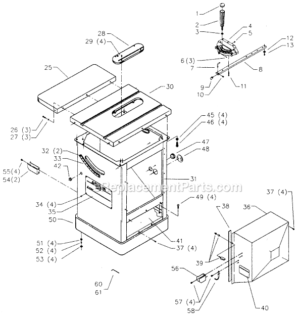 Page A Diagram and Parts List for 34-781 Type 4 Delta Table Saw