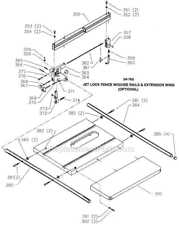 Page D Diagram and Parts List for 34-781 Type 4 Delta Table Saw