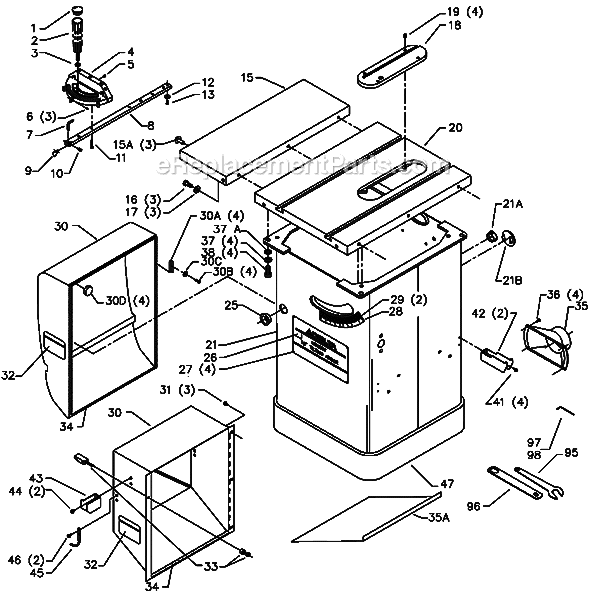 Page A Diagram and Parts List for 34-782L Type 1 Delta Table Saw