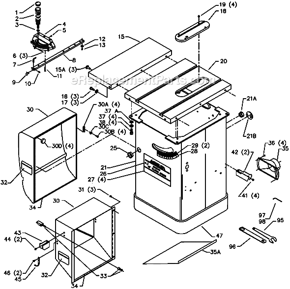 Page A Diagram and Parts List for 34-782L Type 2 Delta Table Saw