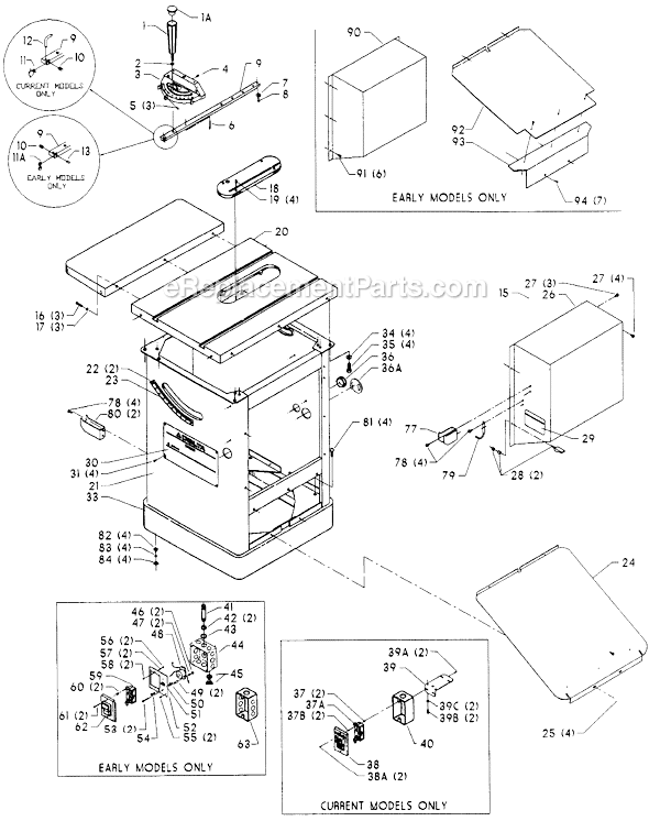 Page A Diagram and Parts List for 34-782 Type 3 Delta Table Saw