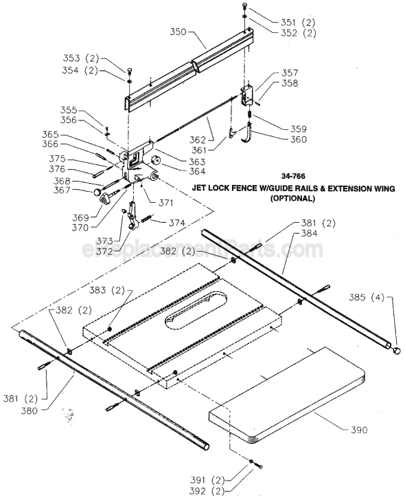 Page D Diagram and Parts List for 34-783 Type 4 Delta Table Saw