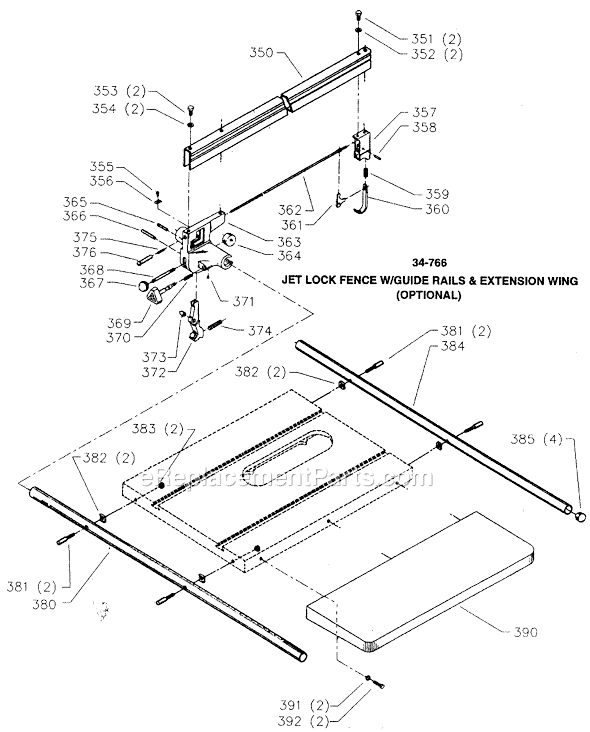 Page D Diagram and Parts List for 34-784 Type 4 Delta Table Saw