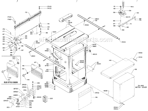 Page B Diagram and Parts List for 34-807 Type 1 Delta Table Saw