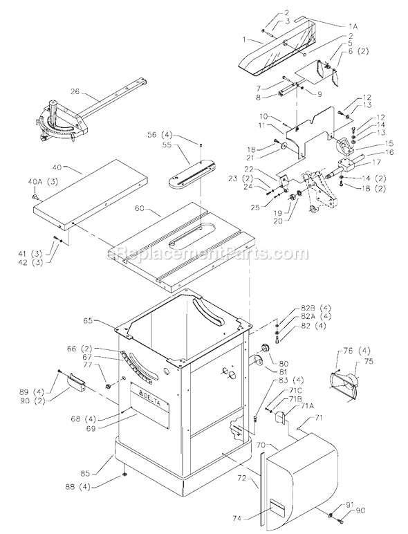 Page A Diagram and Parts List for 34-807 Type 2 Delta Table Saw