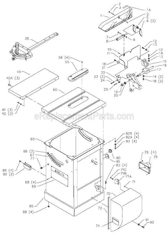 Page A Diagram and Parts List for 34-814 Type 3 Delta Table Saw