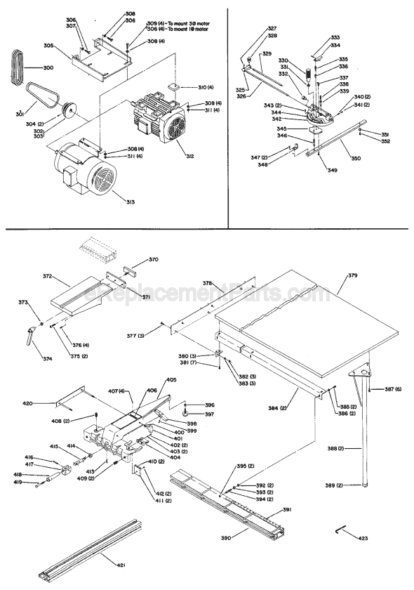 Page C Diagram and Parts List for 34-888 Type 1 Delta Table Saw