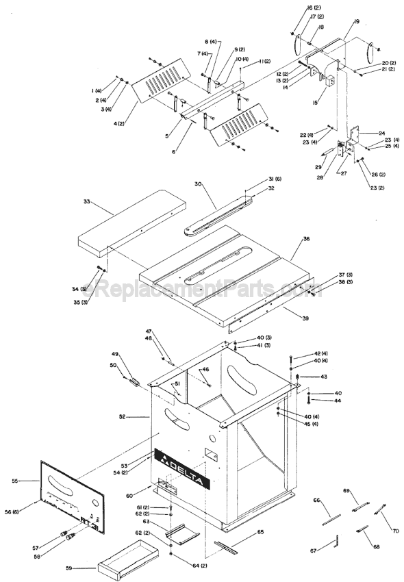 Page A Diagram and Parts List for 34-889 Type 1 Delta Table Saw