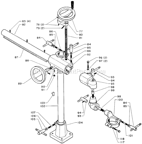 Page A Diagram and Parts List for 34-996 Type 1 Delta Tool Stand & Cart