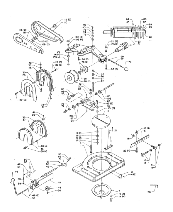 Delta 1600 Type-1 Diagram and Parts List for 1600 Type-1 Delta Saw