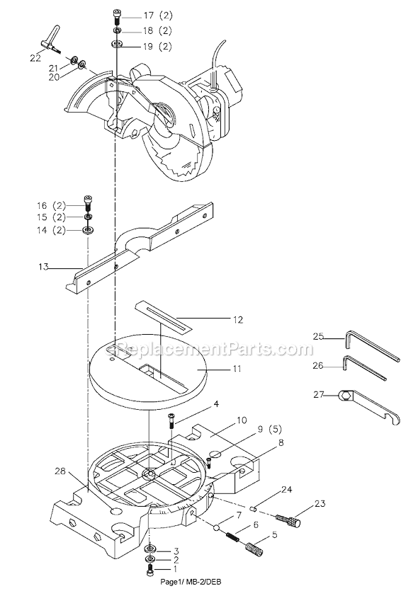 Page A Diagram and Parts List for 36-040 Type 1 Delta Miter Saw
