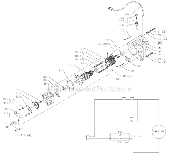 Page C Diagram and Parts List for 36-040 Type 1 Delta Miter Saw