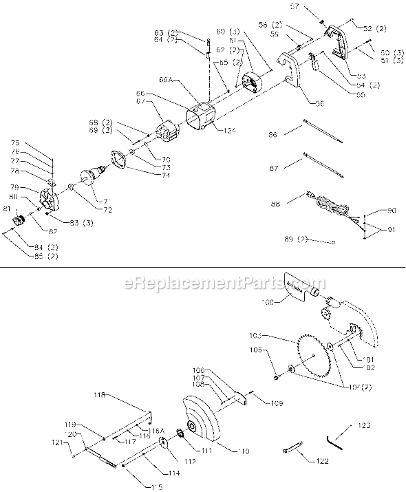 Page B Diagram and Parts List for 36-070 Type 3 Delta Miter Saw