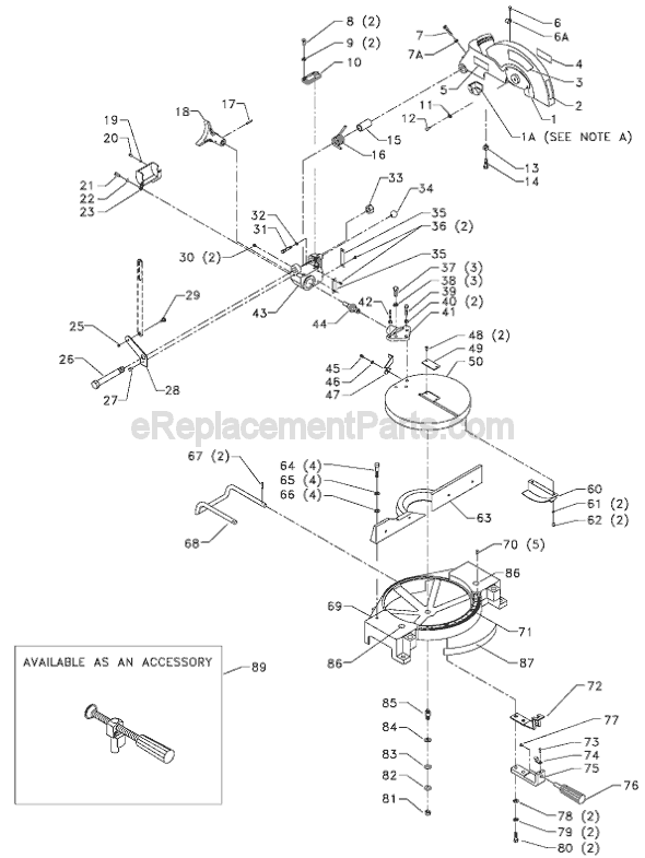 Page A Diagram and Parts List for 36-075 Type 1 Delta Miter Saw