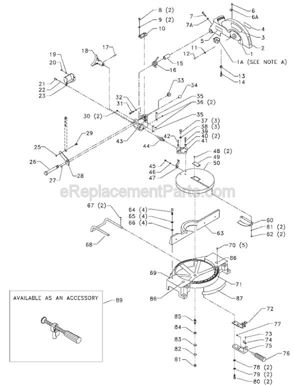 Page A Diagram and Parts List for 36-075 Type 2 Delta Miter Saw