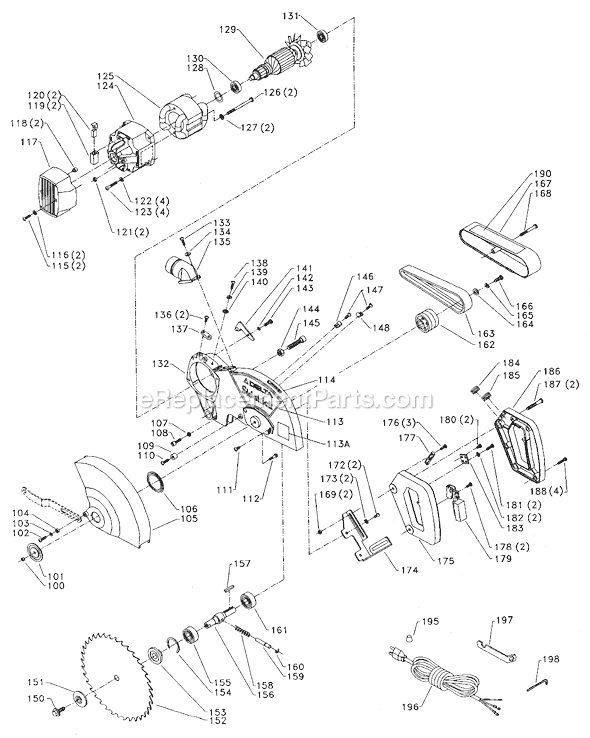Page B Diagram and Parts List for 36-090 Type 1 Delta Miter Saw