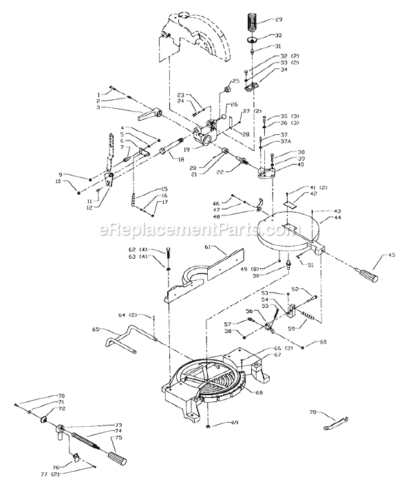 Page A Diagram and Parts List for 36-210 Type 1 Delta Miter Saw