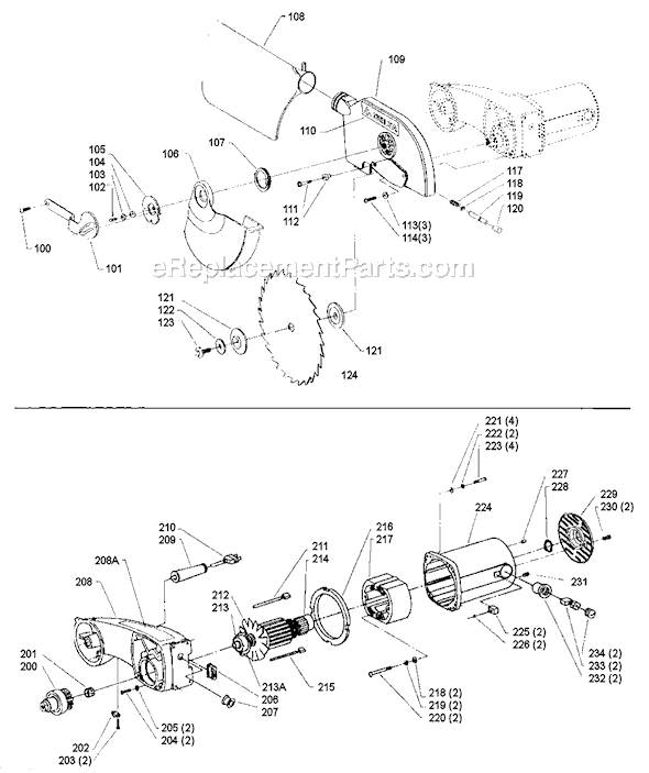 Page B Diagram and Parts List for 36-220 Type 2 Delta Miter Saw
