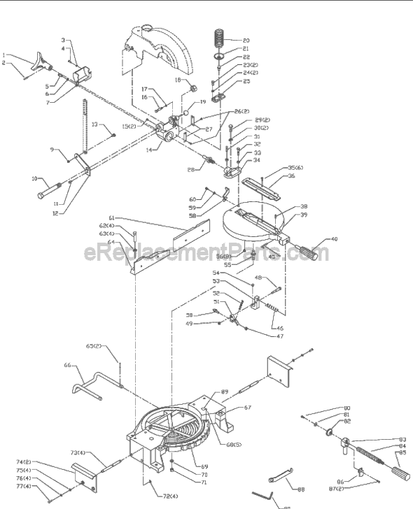 Page A Diagram and Parts List for 36-225 Type 1 Delta Miter Saw