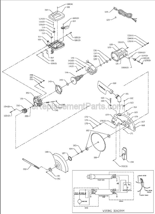 Page B Diagram and Parts List for 36-225 Type 1 Delta Miter Saw
