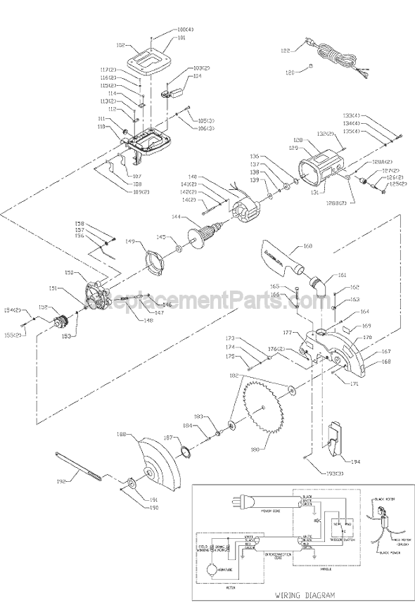 Page B Diagram and Parts List for 36-225 Type 2 Delta Miter Saw