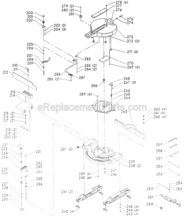 Page B Diagram and Parts List for 36-235 Type 1 Delta Miter Saw