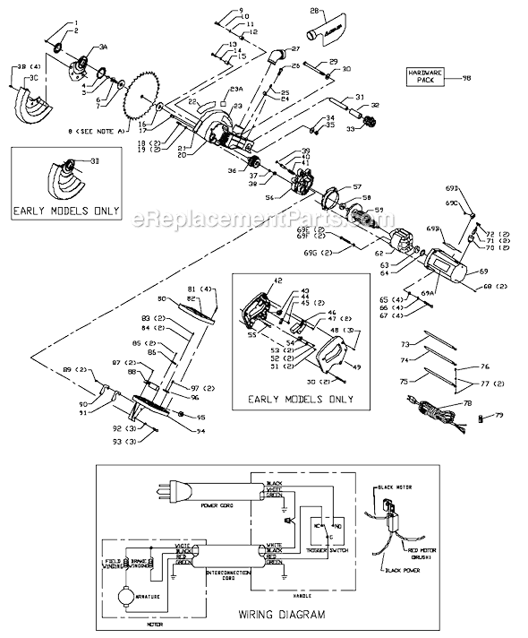 Page A Diagram and Parts List for 36-240 Type 1 Delta Miter Saw