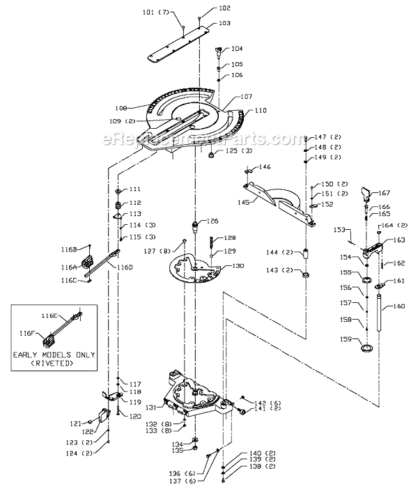 Page B Diagram and Parts List for 36-240 Type 1 Delta Miter Saw