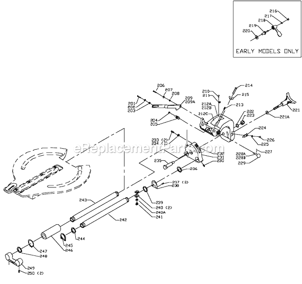 Page C Diagram and Parts List for 36-240 Type 1 Delta Miter Saw