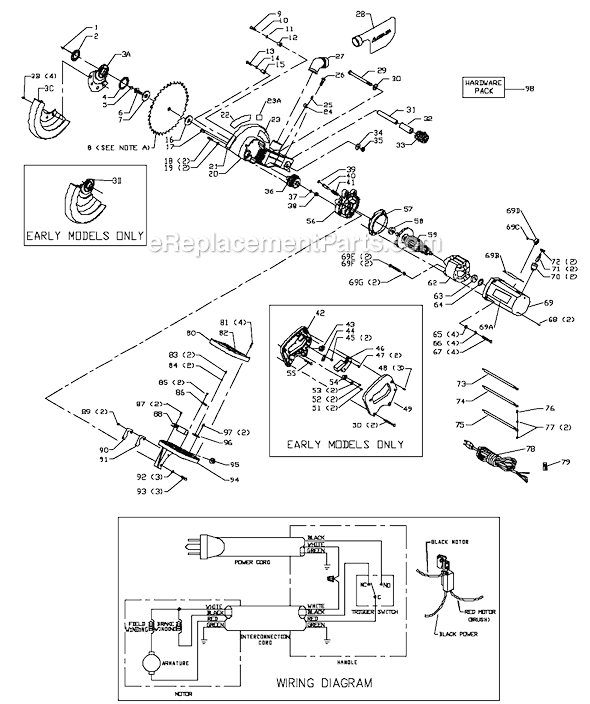 Page A Diagram and Parts List for 36-250 Type 1 Delta Miter Saw