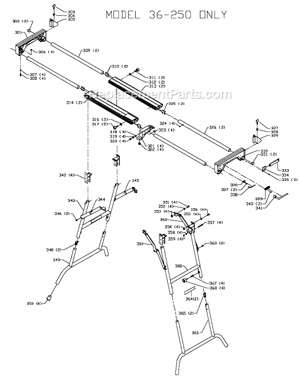 Page D Diagram and Parts List for 36-250 Type 1 Delta Miter Saw