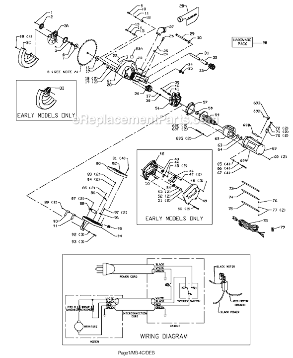 Page A Diagram and Parts List for 36-250 Type 2 Delta Miter Saw
