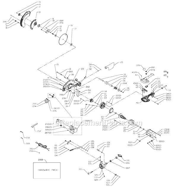 Page A Diagram and Parts List for 36-255L Type 1 Delta Miter Saw