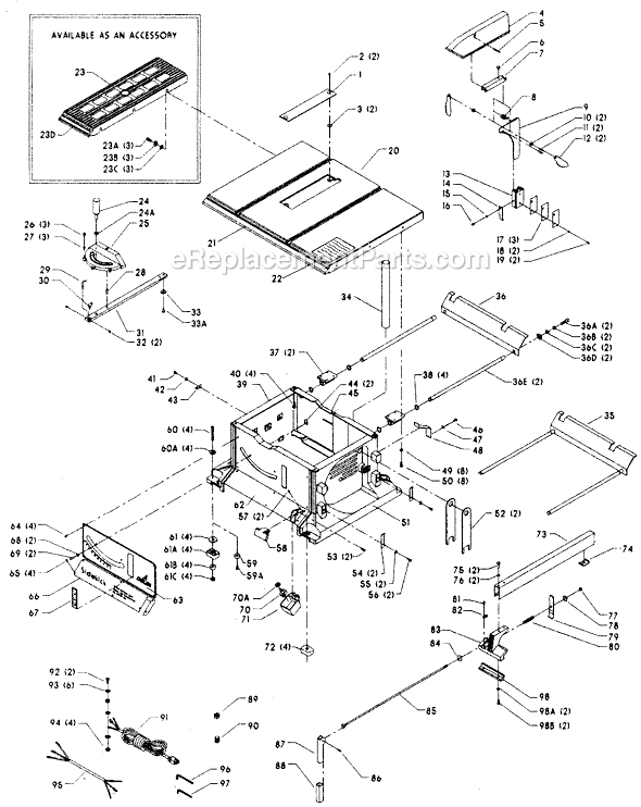 Page A Diagram and Parts List for 36-285 Type 1 Delta Table Saw