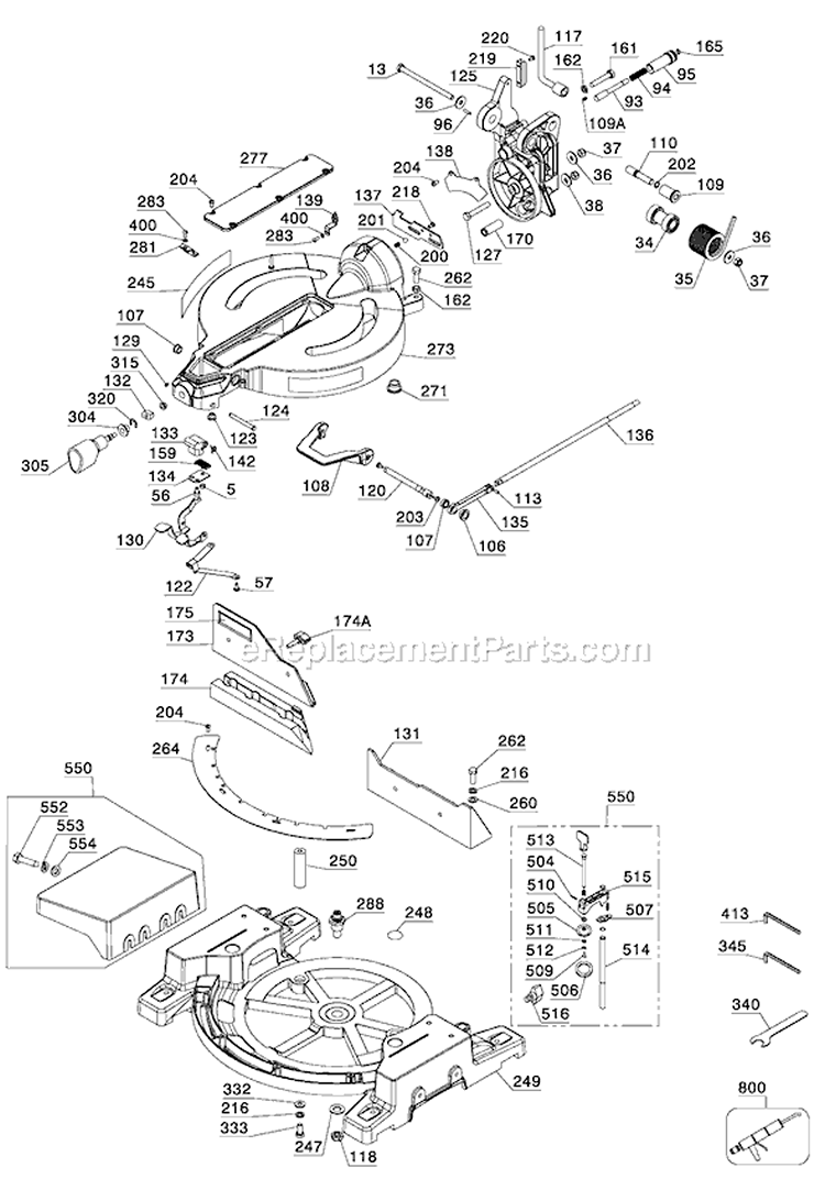 Page A Diagram and Parts List for 36-322L Type 1 Delta Miter Saw