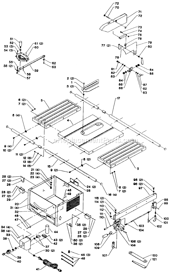 Page A Diagram and Parts List for 36-380 Type 1 Delta Table Saw
