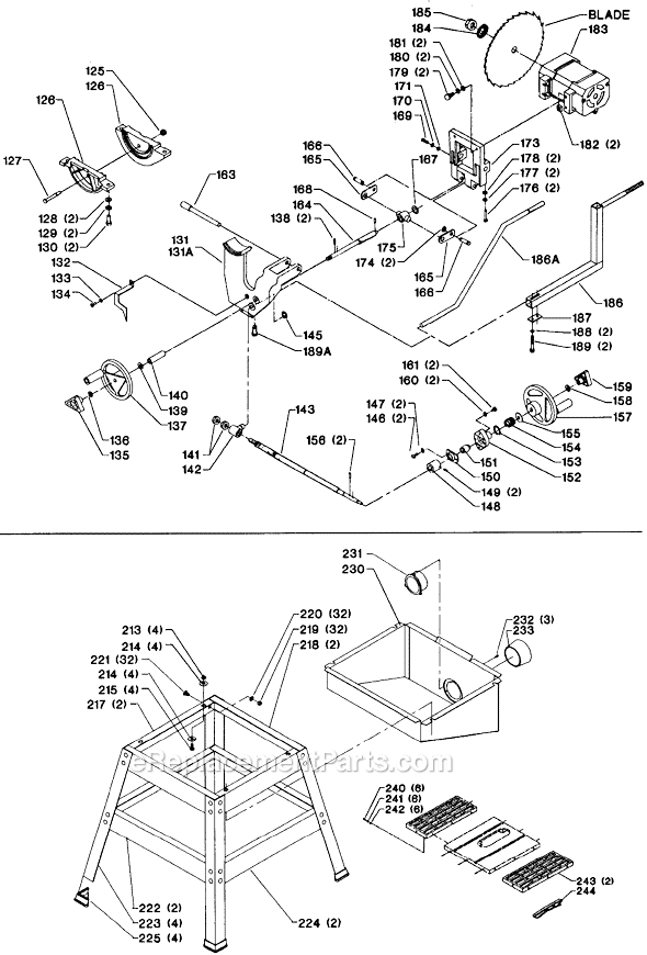 Page B Diagram and Parts List for 36-380 Type 1 Delta Table Saw