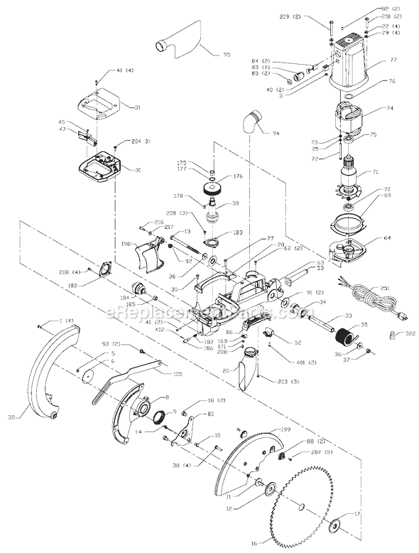 Page A Diagram and Parts List for 36-412 Type 1 Delta Miter Saw
