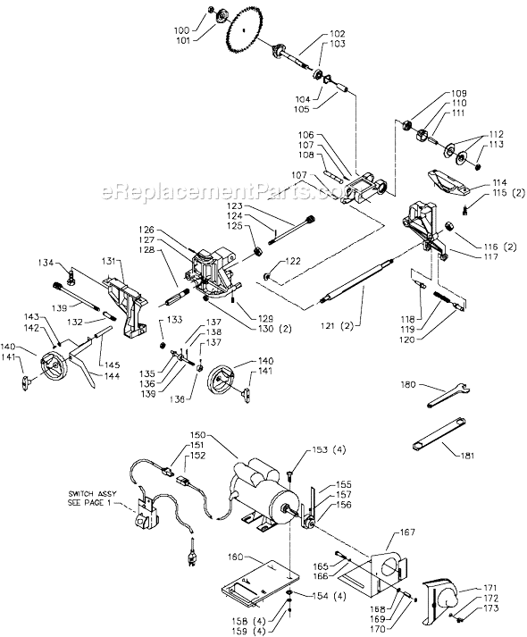 Page B Diagram and Parts List for 36-440 Type 1 Delta Table Saw