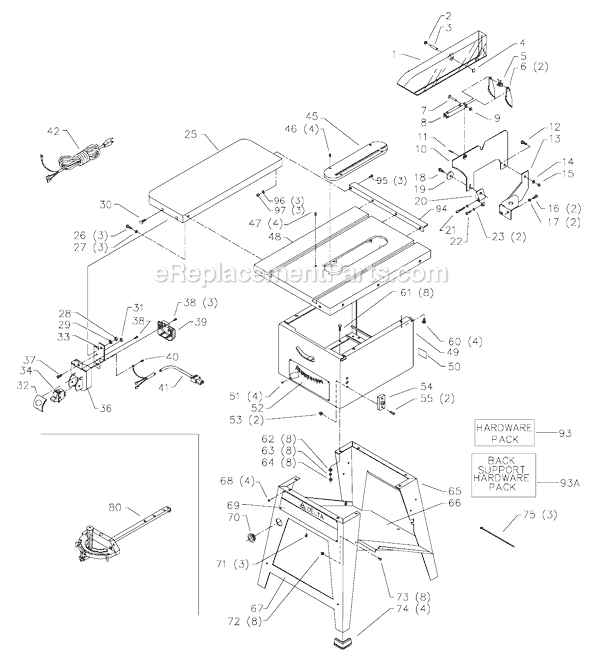 Page A Diagram and Parts List for 36-441B Type 1 Delta Table Saw