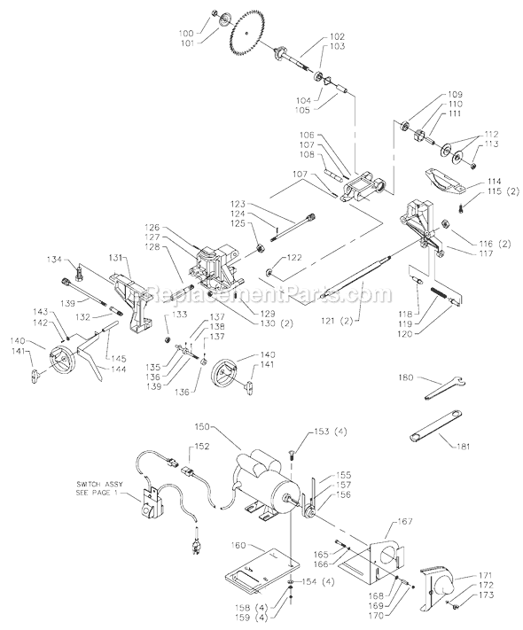 Page B Diagram and Parts List for 36-441B Type 1 Delta Table Saw