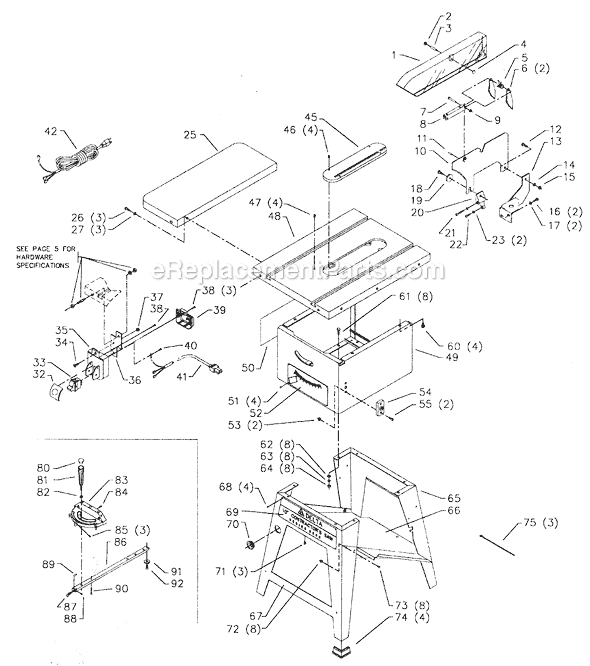 Page A Diagram and Parts List for 36-454 Type 1 Delta Table Saw